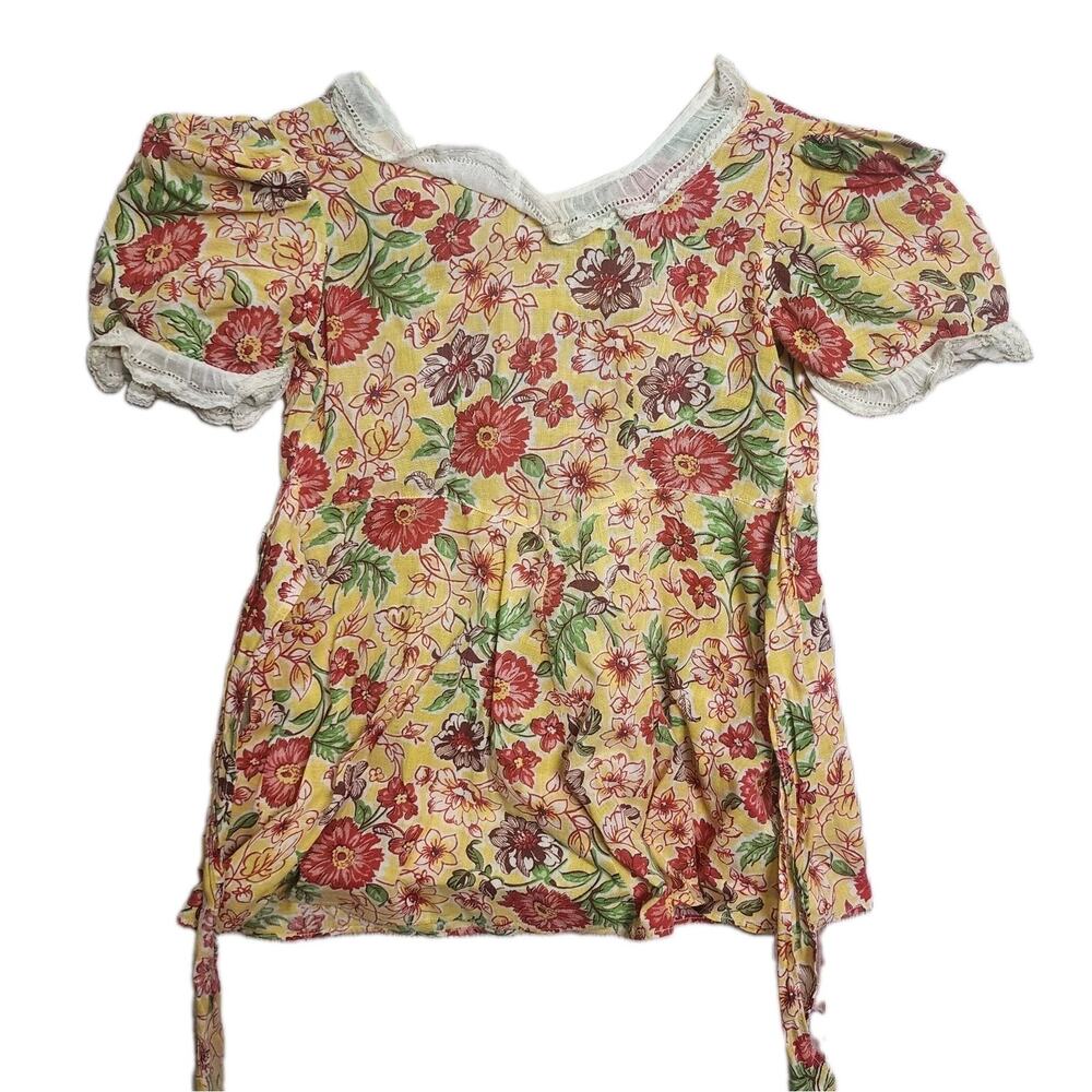 Vtg 70s Floral Handmade 4T Girls Dress No Size Tag